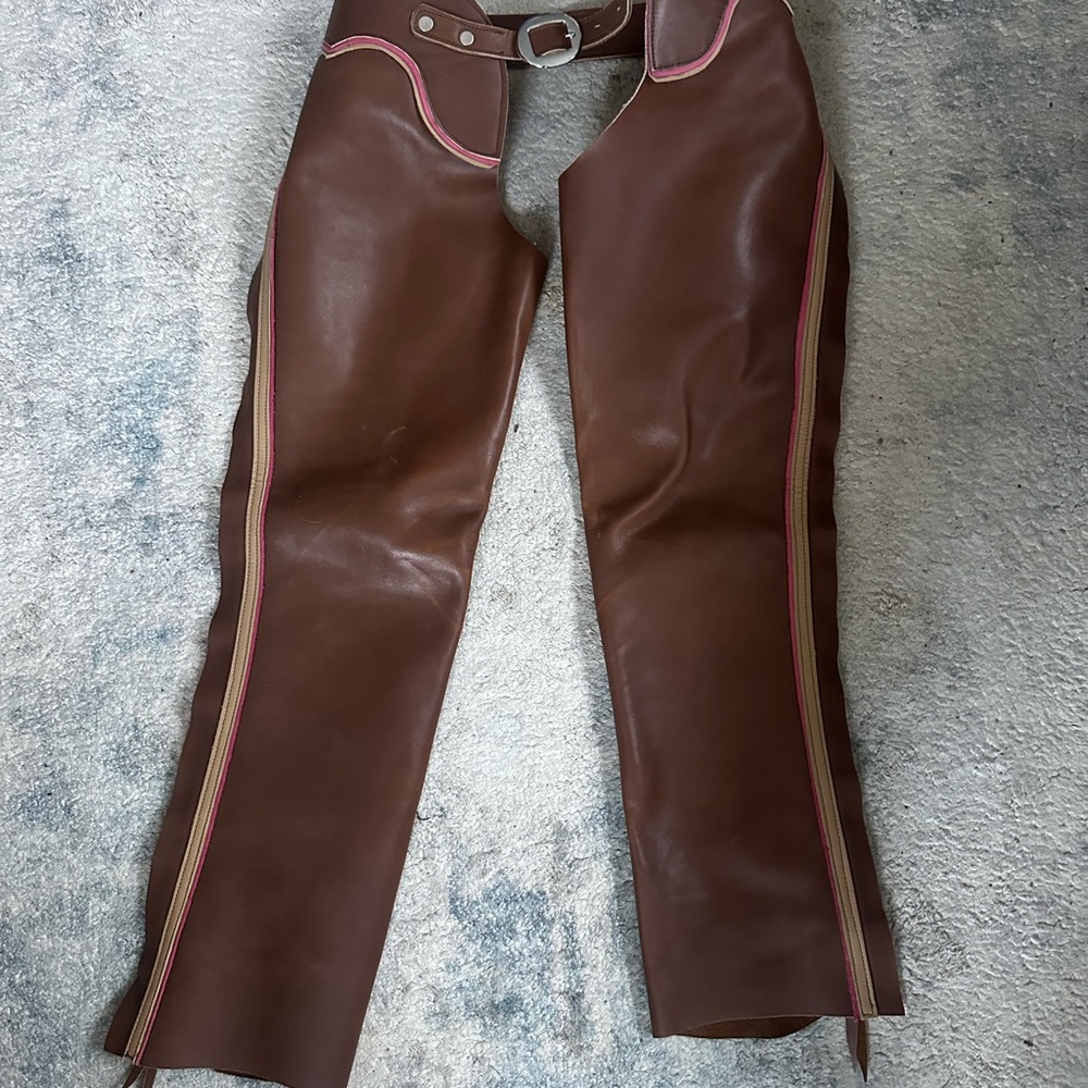 Brown Leather Chaps with Pink Trim